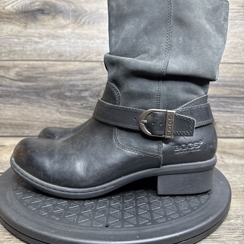 Bogs Carly Black Leather Pull on SLOUCH Mid-Calf Winter WATER PROOF Boots US 6.5 - Picture 5 of 8